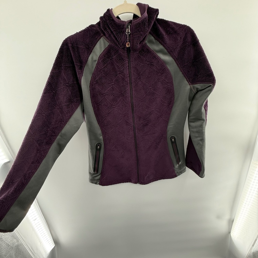Eddie Bauer Textured Fleece Softshell Hooded Jacket Women's M Plum Purple Zip‎